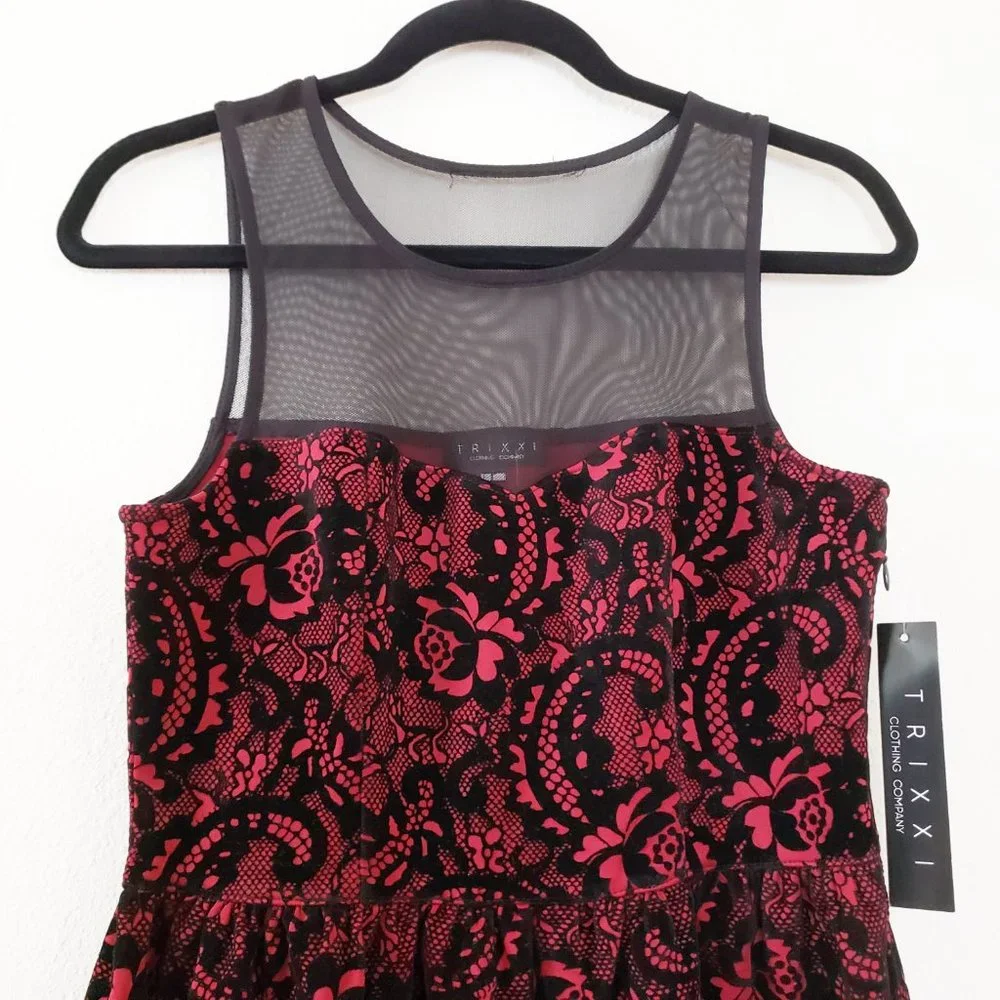 Trixxi Mesh Flocked Skater Dress Size L - Picture 3 of 8